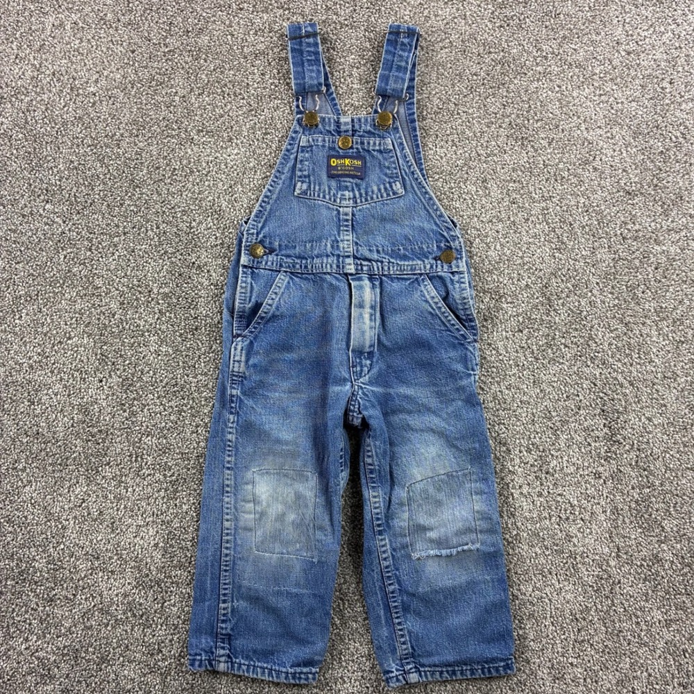 Vintage OshKosh B'Gosh Overalls Toddler 3T Blue Cotton Denim Double Knee